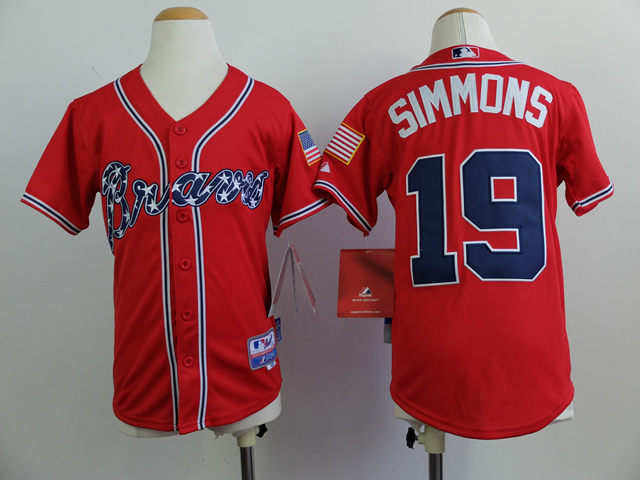 Youth Atlanta Braves #19 Simmons Red MLB Jerseys